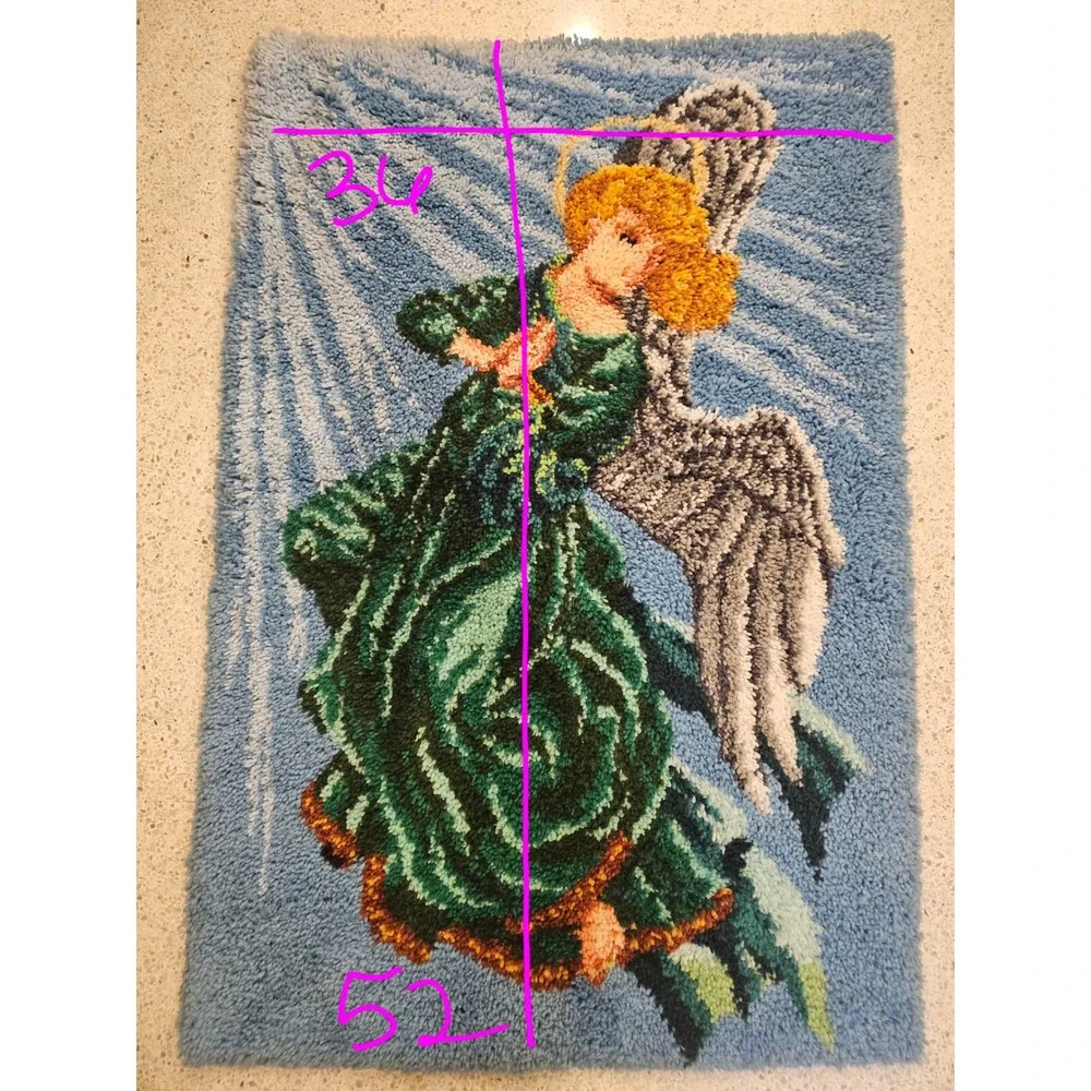 Vintage Angel Tapestry Latch Rug Wall Hanging Textile Art Halo Wings 52x36in
